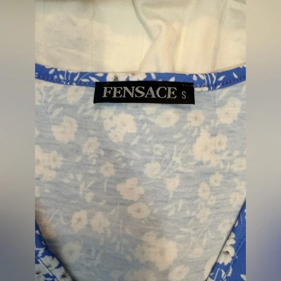 Fensace Blue Floral Sundress Midi V-neck wrap Dress - Picture 6 of 9